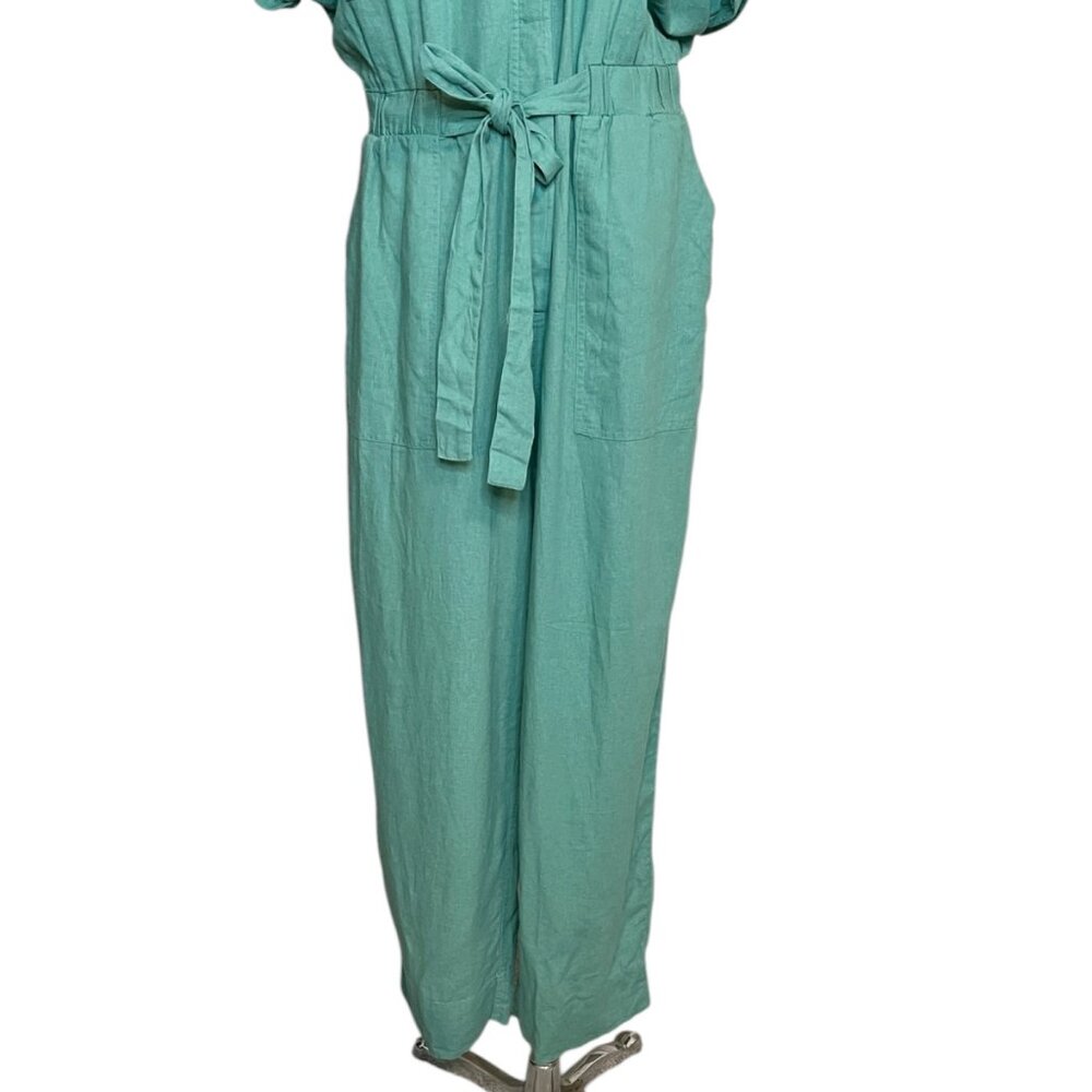 Universal Thread ½ button front green linen blend… - image 5